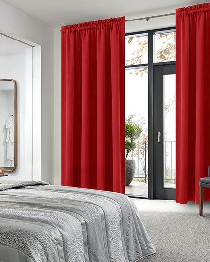 DWCN Christmas Blackout Curtains Room Darkening Thermal Insulated Bedroom Curtains Window Curtain Panels, 52 x 84 inches Long, Set of 2 Red Rod Pocket Drapes