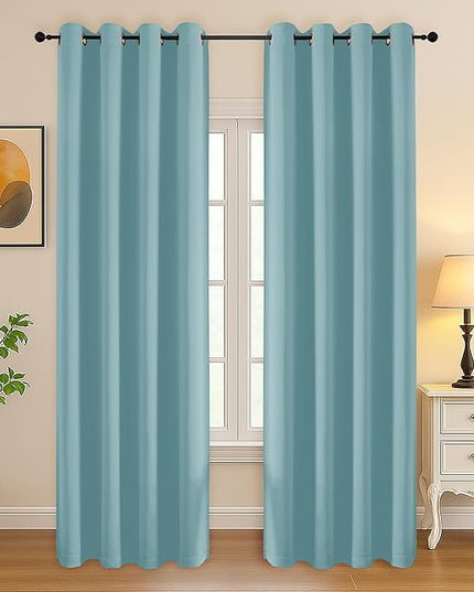 Simplebrand Aqua Curtains for Bedroom Living Room 90 Inches Long 2 Panels Set, Room Darkening Thermal Insulated Curtains & Drapes, Solid Grommet Noise Reducing Window Treatment, W50 x L90 Inch