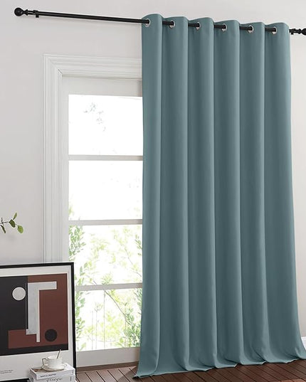 NICETOWN Blackout Room Divider Curtains for Sliding Glass Doors 102 Inches Long 1 Panel, Extra Wide Curtains for Doorway Patio Bedroom Living Room (Greyish Blue, 80Wx102L, 1 Panel)