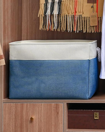 TheWarmHome Organization and Storage Basket for Shelves - Jumbo 3 Pack 20x16x14 inch Collapsible Storage Bins for Organizing, Canves Storage Cubes for Gift Organizer Toys Closet (White & Jean Blue)