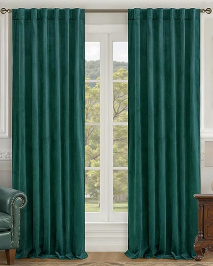 LAMIT Velvet Curtains 96 Inch Length for Living Room, Teal Thermal Room Darkening Panels Luxury Privacy Protected Back Tab and Rod Pocket Drapes for Bedroom/Room Decor, 2 Panels, 52 x 96 Inch