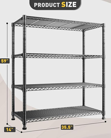 REIBII Wire Shelving Storage Shelves Metal Shelves Heavy Duty Shelving Adjustable Garage Storage Wire Shelf Pantry Shelves for Bedroom Kitchen Rack 35.5''W x 14''D x 59''H
