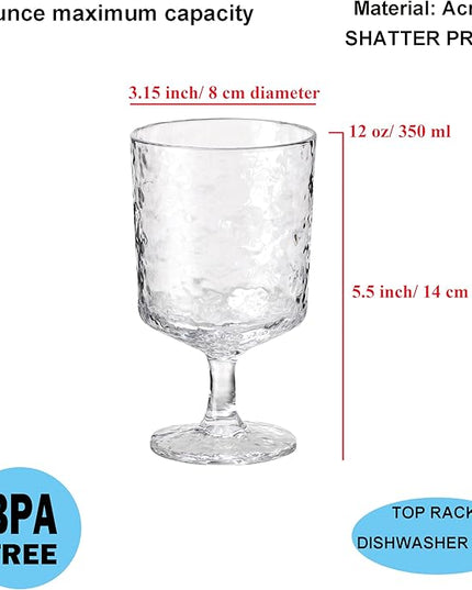 KX-WARE Iceberg Acrylic All-Purpose Wine Glasses, 12-ounce Plastic Stem Wine Glasses, set of 8 Clear