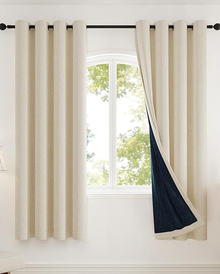 Blackout Curtains 72 inch Length 2 Panels Set for Dining Room Master Room, Thick Soft Linen-Look Textured Full Light Blocking Room Darkening Thermal Insulated Drapes (W52xL72, Cream)