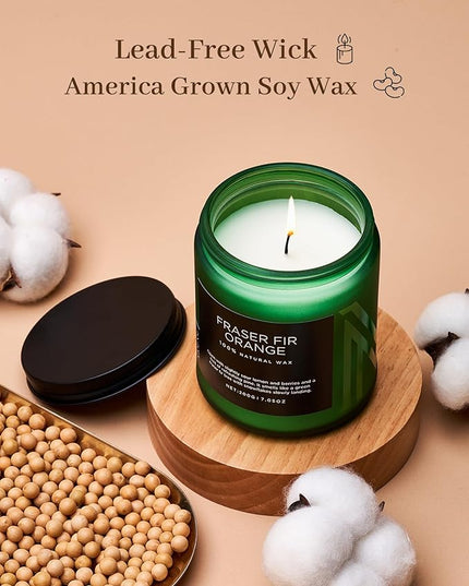 M&SENSE Fir & Orange Scented Natural Soy Wax Non Toxic Candle for Home, Cotton Wick Christmas Tree Scented 7.05oz Up to 50 Hours Holiday Aromatherapy Candle for Relaxation