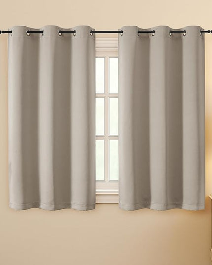 Simplebrand Stone Room Darkening Curtains for Bedroom 45 Inches Long 2 Panels Set, Sunlight Blocking Curtains for Small Windows, Grommet Energy Saving Thermal Insulated Short Drapes, 40Wx45L
