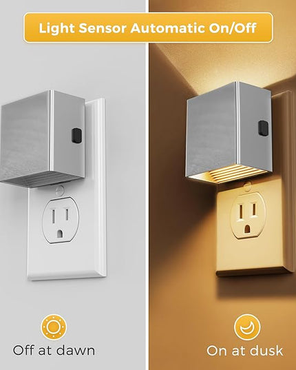 L LOHAS LED Night Light,Night Lights Plug into Wall,[2-Pack] Dimmable Night Light with Light Sensor,3000K Warm White,Silver Nightlight for Bathroom Hallway Kitchen