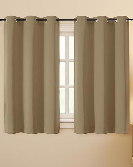 Simplebrand Taupe Room Darkening Curtains for Bedroom 45 Inches Long 2 Panels Set, Sunlight Blocking Curtains for Small Windows, Grommet Energy Saving Thermal Insulated Short Drapes, 40Wx45L