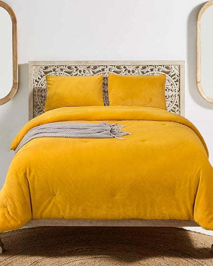 Luxlovery Mustard Velvet Comforter Set King Dark Yellow Fluffy Bedding Comforter Set Women Men Solid Heavyweight Winter Thick Warm Plush Flannel Comforter Set for Adults Teens…