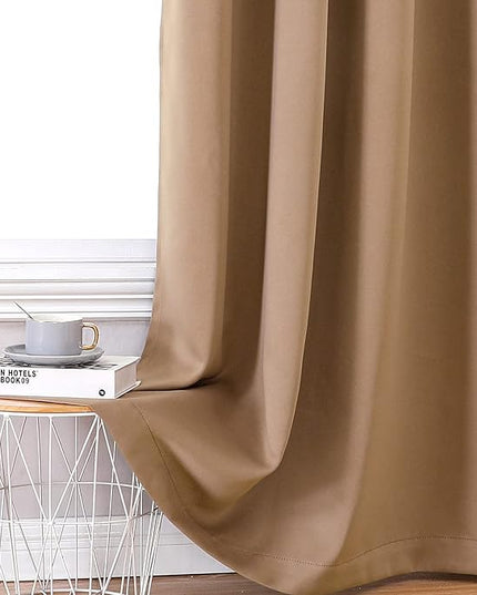 ChrisDowa 100% Blackout Curtains for Bedroom with Black Liner, 2 Thick Layers Total Blackout Thermal Insulated Grommet Window Curtains 2 Panels Set (Cappuccino, 52 x 54 Inch)