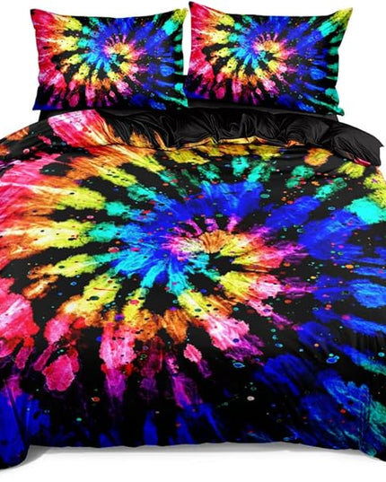 Colorful Tie-Dye Duvet Cover Set Full Size Watercolor Rainbow Tie Dye Comforter Cover Abstract Art Bed Set Bedding Bedroom