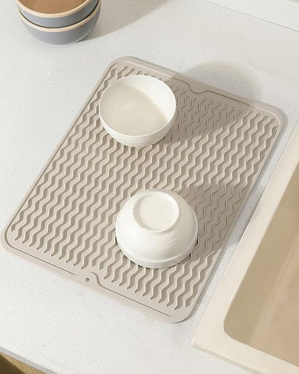 Silicone Dish Drying Mat for Multiple Usage,Easy clean,Eco-friendly,Heat-resistant Silicone Mat for Kitchen Counter or Sink,Refrigerator or drawer liner Tapioca L 16 inches x 12 inches