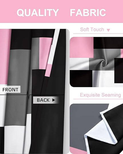 Pink 100% Blackout Curtains for Bedroom 72 inch Length 2 Panels Set Grey Modern Abstract Geometric Black Out Curtains Insulated Room Darkening Window Drapes for Living Room, 52Wx72L