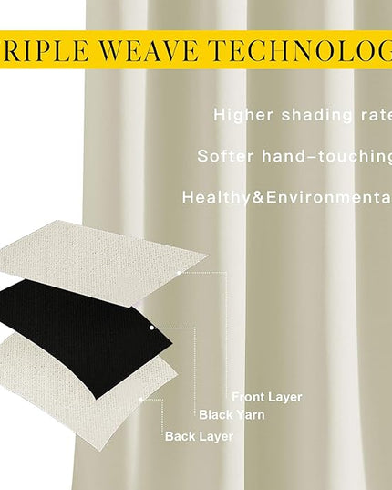 NICETOWN Room Darkening Curtains 108 inch Length - Grommet Thermal Insulated Window Treatments Solid Panels for Living Room/Bedroom/Villa, W52 x L108, 1 Pair, Beige