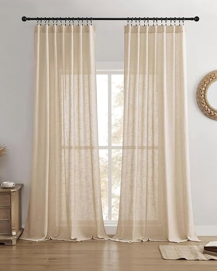 Joydeco Linen Curtains 108 Inch Length 2 Panel Sets,Light Filtering Curtains for Bedroom 52 Inch Wide Living Room Drapes with Back Tabs & Rod Pockets (W52 x L108 Inch, Ecru)