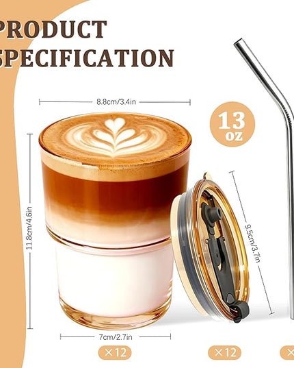 12 Packs Glass Tumbler with Lid and Straw Ice Coffee Cup Graduation Teacher Appreciation Gifts in Bulk Ideas End Year Christmas Back School Teacher Day Thank you Small Regalos Maestras Navidad