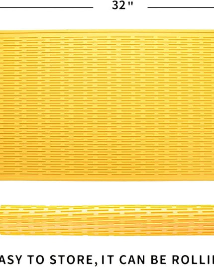 Silicone Dish Drying Mat for Multiple Usage,Easy clean,Eco-friendly,Heat-resistant Silicone Mat for Kitchen Counter or Sink,Refrigerator or Drawer Liner Yellow 4XL 32 inches x 18 inches