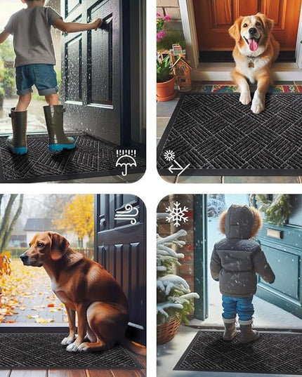 Smiry Front Door Mat Outside Entrance, Heavy Duty Outdoor Indoor Natural Rubber Doormat, Non Slip, Trap Dirt and Moisture, Easy Clean, Low Profile Patio Porch Entryway Mat, 29.5x17, Silver Grey