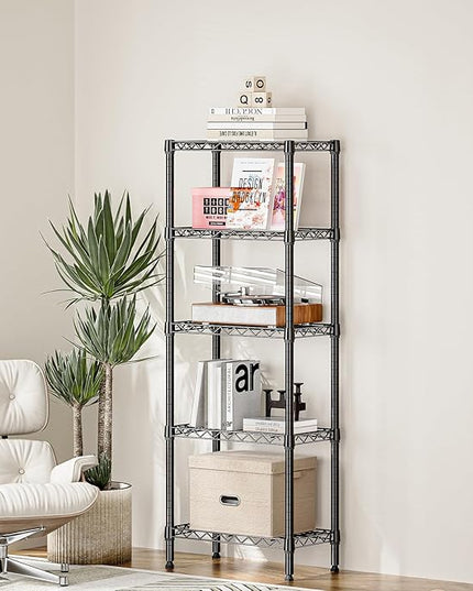 450 lbs Storage Shelves 5 Tier Shelving Units for Storage, Steel Organizer Wire Rack, Adjustable Height, Wire Shelving Unit for Bathroom Kitchen Closet, Black 11.8" D x 21.7" W x 58.3" H