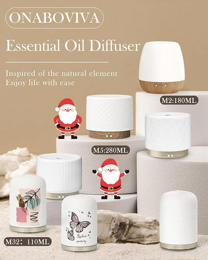 280ml Ceramic Essential Oil Diffuser,Ultrasonic Cool Mist Decorative Aromatherapy Diffuser with Auto Shut-Off,Quiet Operation,3 Timer Settings for Large Rooms,Home,Office,SPA,Yoga & Bedroom