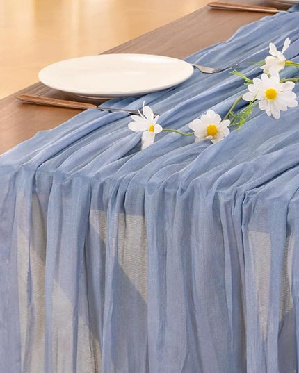 Socomi Dusty Blue Fall Thanksgiving Cheesecloth Table Runner Boho Rustic Gauze 120 inch 10FT Cheese Cloth Runner for Wedding Party Baby Shower Birthday Home Decor Holiday Decorations