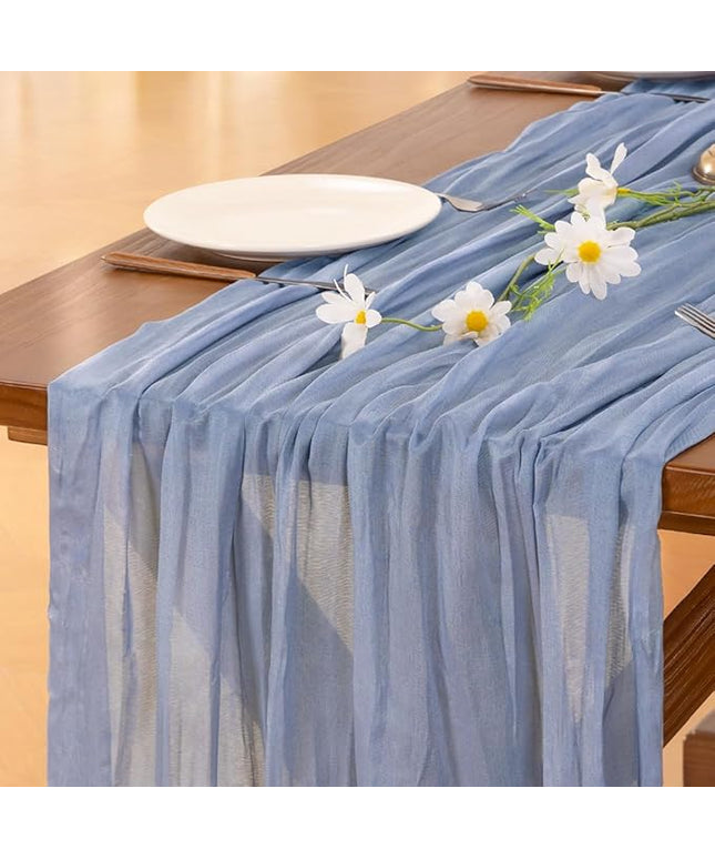 Socomi 6pcs Dusty Blue Christmas Cheesecloth Table Runner Boho Rustic Gauze 120 inch 10FT Cheese Cloth Runner for Wedding Party Baby Shower Birthday Home Decor Holiday Decorations