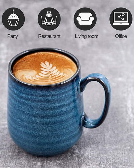 HASENSE Coffee Mugs Set of 4, 12 Ounce Ceramic Coffee Cups with Handle, Large Mug Set for Latte, Tea, Chocolate, Modern Cup Gift for Men and women, Dishwasher & Microwave Safe(Blue)