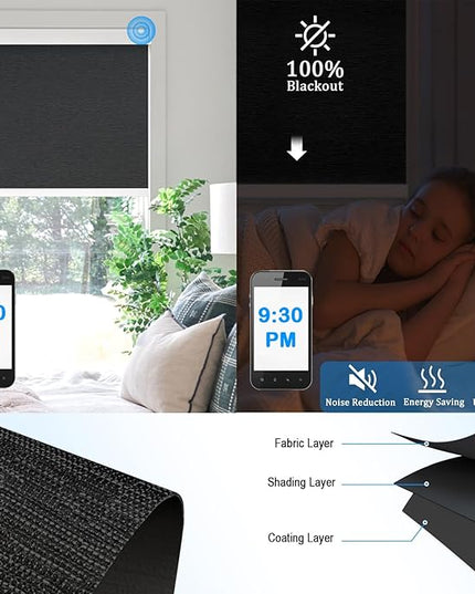 Motorized Blinds with Remote Cordless Automatic Motorized Shades Custom Blinds for Windows Smart Curtains Compatible with Alexa Google Home(Blackout Jacquard Black,W43 x H72in)
