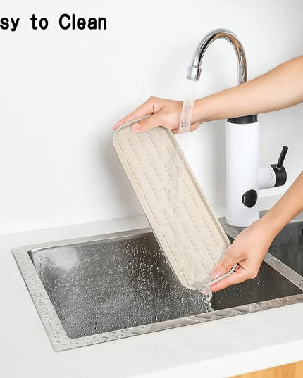 Silicone Kitchen Sink Organizer Tray for Multiple Usage,Eco-Friendly Sponges Holder for Kitchen Bathroom Counter or Sink,Dish Soap Dispenser,Scrubber,Bottle,Cup (Tapioca, 12"×4")