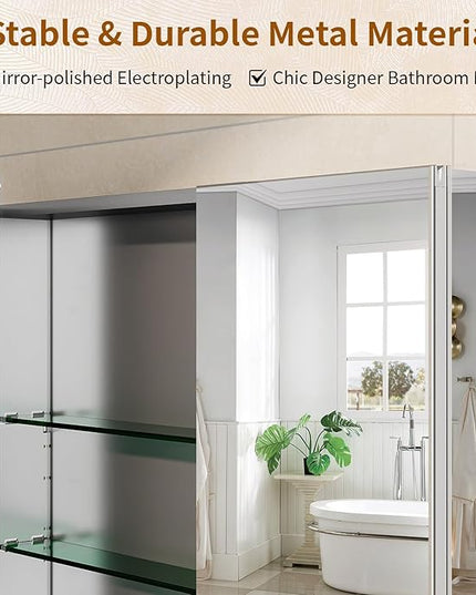 BEAUTYPEAK 40 x 26 Inch Medicine Cabinet with Mirror, Wall Mounted Bathroom Mirror Cabinet, Medicine Cabinet Mirror with Storage & Adjustable Shelves