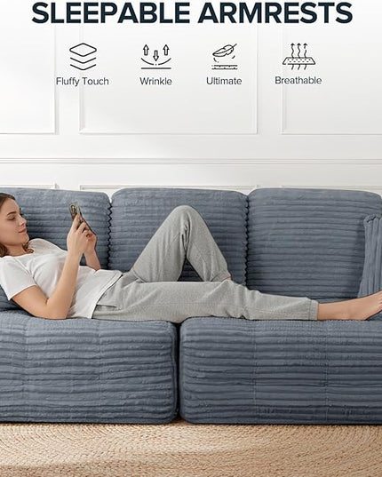 Marine Moon 111" Modular Sectional Sofa, 4-Seat Oversized Deep Seat Cloud Couch, No Assembly Required, Convertible Straight Sofa to L-Shaped for Living Room, Apartment & Home, Gray
