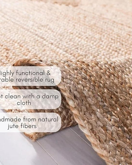 FRELISH DECOR Handwoven Jute Area Rug - 12x15 Feet Natural Yarn - Rustic Vintage Beige Braided Reversible Rectangular Rugs for Bedroom - Kitchen - Living Room - Farmhouse (12' x 15')