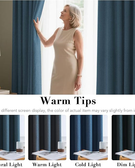 H.VERSAILTEX Blackout Curtain 108 Inches Long for Bedroom/Living Room Thermal Insulated Grommet Linen Look Curtain Drapes Primitive Textured Burlap Effect Window Drapes 1 Panel - Heather Navy