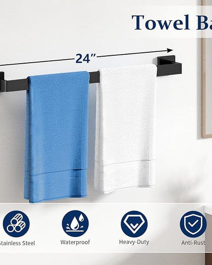20-Pieces Matte Black Bathroom Hardware Set, 24 Inch Bath Towel Bar Set, Stainless Steel Towel Racks for Bathroom Wall Mounted