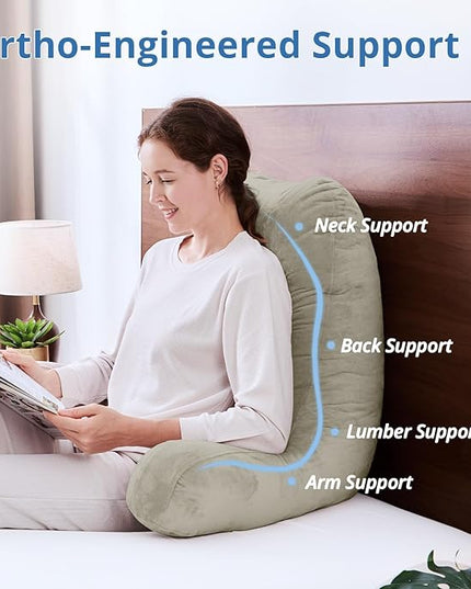 Sasttie 25-inch Reading Pillows for Sitting in Bed Adult, Jumbo Velvet Back Pillow Bed Sitting Up, XL High Back-Rest Support Cushion for Sit Up on Couch & Floor, Oeko-Tex Certified, Linen