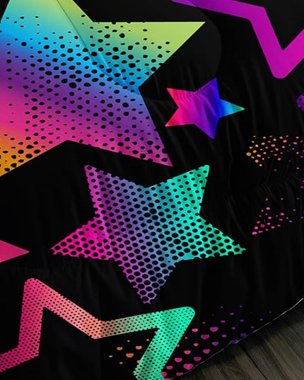 Kawaii Color Star Comforter Set Kids Bedroom Set,Neon Light Star Bedding Full Size Comforter Sets for Boys Girls Room Decor,Aesthetic Bedding Sets with 2 Pillowcases.