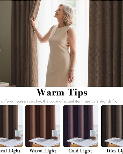 H.VERSAILTEX Room Darkening Linen Curtain for Sliding Door (100" W x 108" L) Extra Wide Burlap Textured Linen Room Divider Curtain for Living Room/Patio (9ft Tall by 8.5ft Wide, Heather Cocoa Brown)