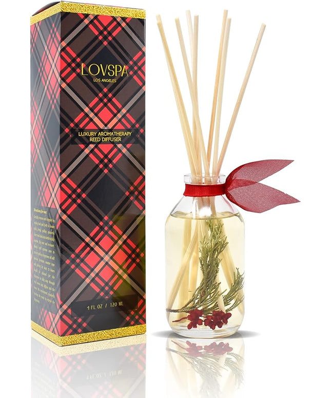 LOVSPA Reed Diffuser Set, Joy Winterberry Spruce Scented Oil Diffuser with Sticks, Home Fragrance Accessories for Bathroom Shelf Decor, Aroma Diffusers for Home or Office Desk, USA Made
