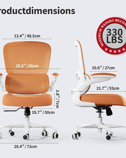 TRALT Office Chair - Ergonomic Desk Chair with Adjustable Lumbar Support, Mesh Computer Chair, Executive Chairs for Home Office Comfortable Lumbar Support (Orange)