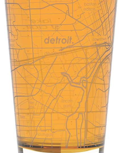 Well Told Engraved Detroit Michigan Map Pint Glass, Etched Beer Gift (16 oz, Clear) City Map Pint, Custom City Glassware, Gifts For Beer Lovers