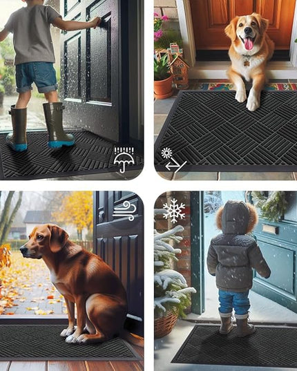 Smiry Front Door Mat Outside Entrance, Heavy Duty Outdoor Indoor Natural Rubber Doormat, Non Slip, Trap Dirt and Moisture, Easy Clean, Low Profile Patio Porch Entryway Mat, 35x23, Black