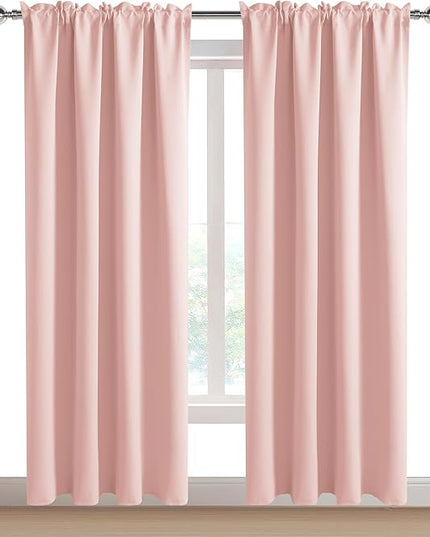 DWCN Blackout Curtains – Thermal Insulated, Energy Saving & Noise Reducing Bedroom and Living Room Curtains, Blush Pink, W 52x L 95 Inch, Set of 2 Rod Pocket Curtain Panels