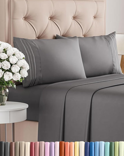 Full Size 4 Piece Sheet Set - Comfy Breathable & Cooling Bed Sheets Set - Hotel Luxury Bedding for Women, Men, Kids, Teens, Boys & Girls - Deep Pockets, Ultra-Soft, Wrinkle Free - Oeko-Tex - Dark Grey