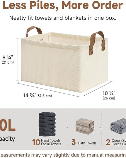 StorageWorks Storage Bins, Shelves Baskets for Organizing, Fabric Closet Organizers with Handles, Metal Frame, Beige（Texture）, 2-Pack