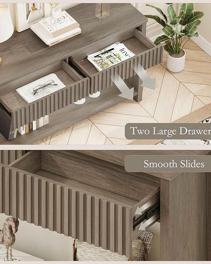 BON AUGURE Console Table with Storage, Entryway Table with Drawers, 47In Couch Tables Behind Sofa, Sofa Tables with Two-Tier Shelf for Living Room, Hallway, Front Door, Greige Oak