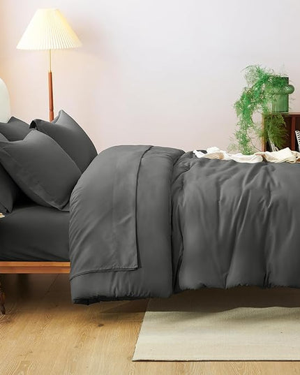 CozyLux King Size Comforter Set Dark Grey, 7 Pieces Bed in a Bag King Comforter Set with Sheets, Bedding Set with Down Alternative Comforter, Fitted Sheets, Flat Sheets, Pillow Shams and Pillowcases