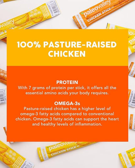 Paleovalley Pasture-Raised Chicken Sticks – 10 Pack – 7g Protein per Stick – Keto-Friendly, Paleo, Gluten-Free, Nitrate-Free – On-the-Go Snack (10 Pack, Buffalo)