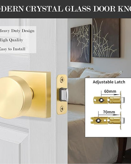 Passage Brass Door Knobs Interior, Brushed Gold Passage Door Knobs, Square Gold Door Handles for Closet Hallway, Heavy Duty Design
