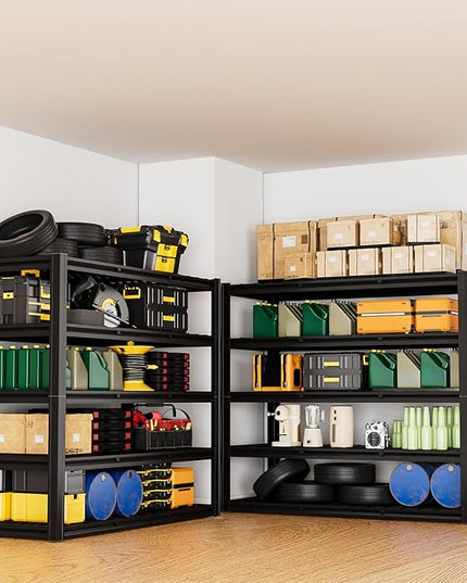 5-Tier 60”W x 24”D x 78”H Garage Shelving Adjustable Metal Storage Shelves 3000LBS Garage Shelving Heavy Duty Utility Shelf Unit Storage Racks for Warehouse(Black)