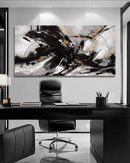 Black Art Abstract Wall Pictures Canvas Wall Art Grey Wall Decor Vintage Artwork Poster Prints Art for Office Hotel 24"x48"